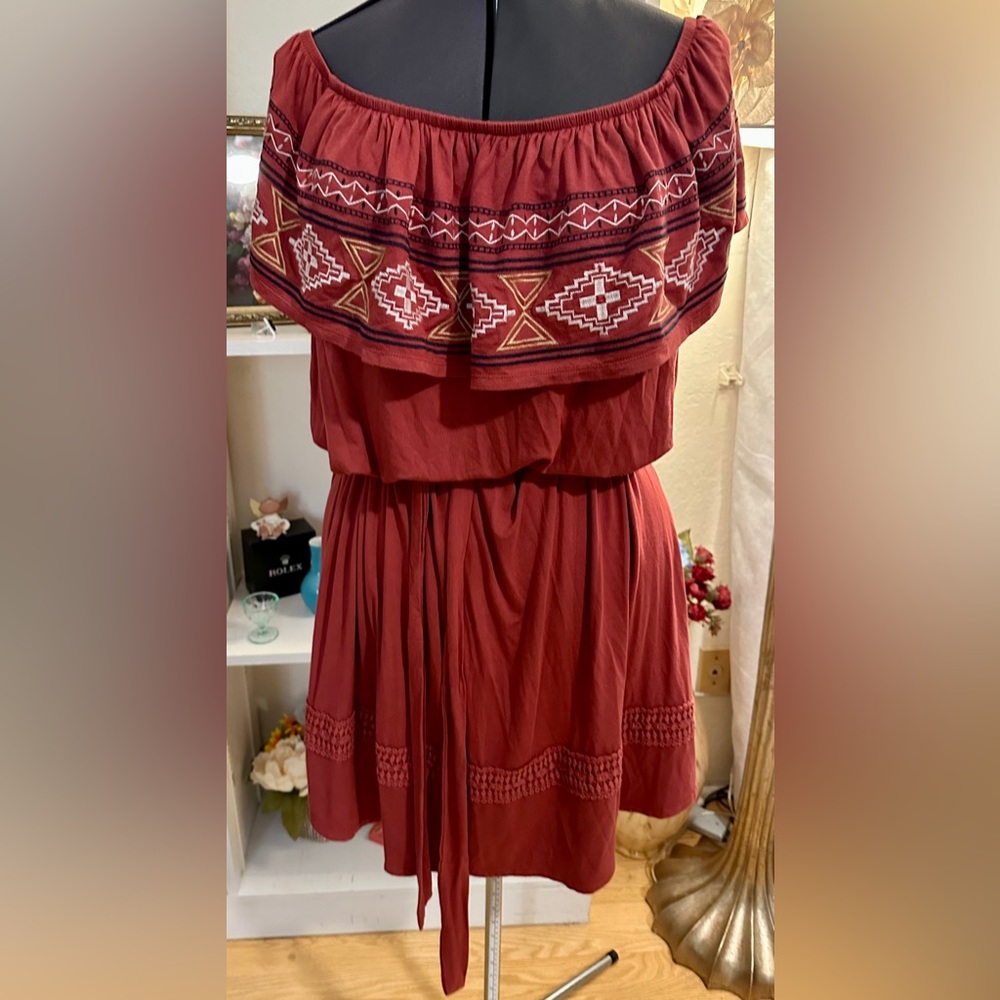 ARTESIA OFF-THE-SHOULDER BRICK/MAUVE BOHO-INSPIRED DRESS SZ XL EUC